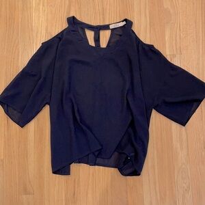 Sheer navy open shoulder blouse